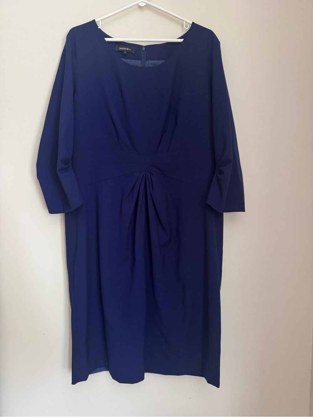 Lafayette 148 New York Wool Sheath Dress Women’s Size 16 Navy 3/4 Sleeve Career